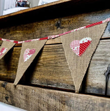 Load image into Gallery viewer, Rustic Hessian Bunting With Pink Patchwork Hearts