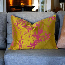 Load image into Gallery viewer, Silk Mustard & Dusky Pink Floral Cushion