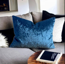 Load image into Gallery viewer, Blue Crushed Velvet Cushion