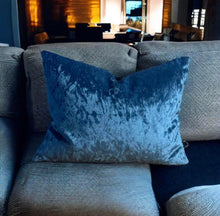 Load image into Gallery viewer, Blue Crushed Velvet Cushion