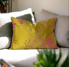 Load image into Gallery viewer, Silk Mustard & Dusky Pink Floral Cushion