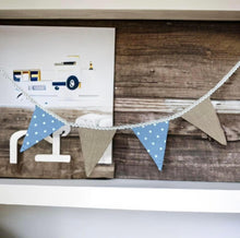 Load image into Gallery viewer, Blue Polka Cotton & Rustic Hessian Bunting