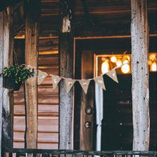 Load image into Gallery viewer, Rustic Hessian Bunting With Pink Patchwork Hearts