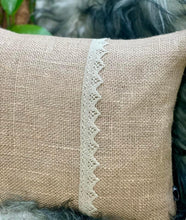 Load image into Gallery viewer, Hessian & Lace Cushion