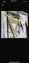 Load image into Gallery viewer, Rustic Hessian Bunting With Pink Patchwork Hearts