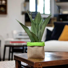 Load image into Gallery viewer, Bright Green Water Resistant Canvas & Hessian Pot