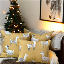 Load image into Gallery viewer, Llama Love Ochre Cotton Cushion