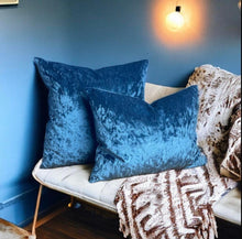 Load image into Gallery viewer, Blue Crushed Velvet Cushion