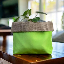 Load image into Gallery viewer, Bright Green Water Resistant Canvas & Hessian Pot