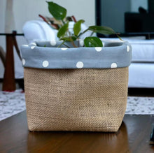Load image into Gallery viewer, Blue Polka Dot & Hessian Pot
