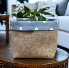 Load image into Gallery viewer, Blue Polka Dot & Hessian Pot