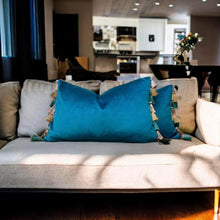 Load image into Gallery viewer, Teal Tassel Cushion