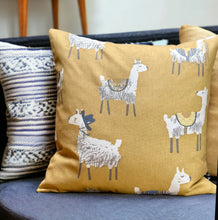 Load image into Gallery viewer, Llama Love Ochre Cotton Cushion