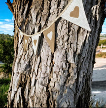 Load image into Gallery viewer, Bleached Linen & Rustic Hessian Bunting With Hearts