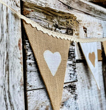 Load image into Gallery viewer, Bleached Linen & Rustic Hessian Bunting With Hearts