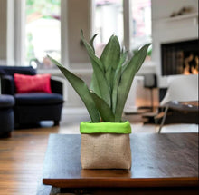 Load image into Gallery viewer, Bright Green Water Resistant Canvas & Hessian Pot