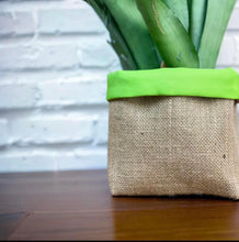 Load image into Gallery viewer, Bright Green Water Resistant Canvas & Hessian Pot