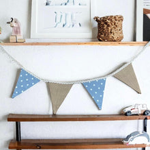 Load image into Gallery viewer, Blue Polka Cotton & Rustic Hessian Bunting