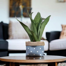 Load image into Gallery viewer, Blue Polka Dot & Hessian Pot