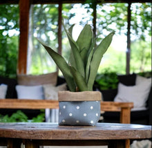 Load image into Gallery viewer, Blue Polka Dot & Hessian Pot