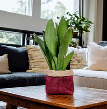 Load image into Gallery viewer, Burgundy Velvet Chenille & Hessian Pot