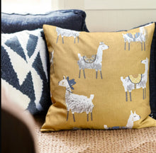 Load image into Gallery viewer, Llama Love Ochre Cotton Cushion