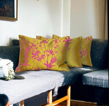 Load image into Gallery viewer, Silk Mustard & Dusky Pink Floral Cushion