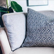 Load image into Gallery viewer, Tasselled Aztec Indigo Sustainable Cotton Cushion