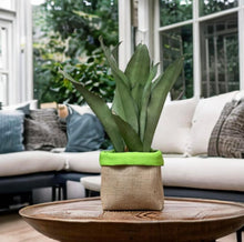 Load image into Gallery viewer, Bright Green Water Resistant Canvas & Hessian Pot