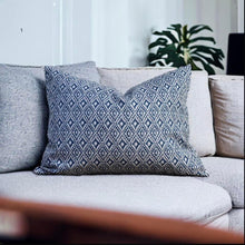 Load image into Gallery viewer, Tasselled Aztec Indigo Sustainable Cotton Cushion