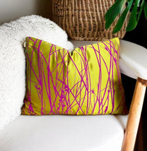 Load image into Gallery viewer, Silk Mustard & Magenta Grasses Cushion