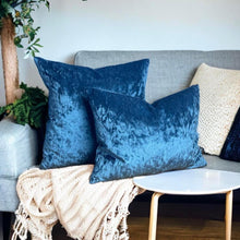 Load image into Gallery viewer, Blue Crushed Velvet Cushion