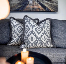 Load image into Gallery viewer, Grey Marrakech Ikat Fringe Cushion
