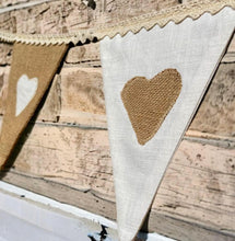 Load image into Gallery viewer, Bleached Linen & Rustic Hessian Bunting With Hearts