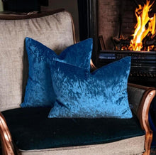 Load image into Gallery viewer, Blue Crushed Velvet Cushion