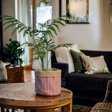 Load image into Gallery viewer, Red Stripe & Hessian Pot