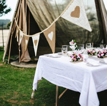 Load image into Gallery viewer, Bleached Linen & Rustic Hessian Bunting With Hearts