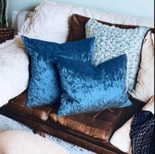 Load image into Gallery viewer, Blue Crushed Velvet Cushion