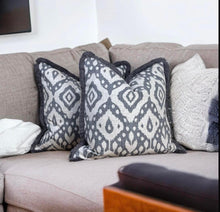 Load image into Gallery viewer, Grey Marrakech Ikat Fringe Cushion