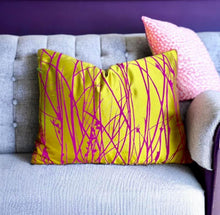 Load image into Gallery viewer, Silk Mustard & Magenta Grasses Cushion