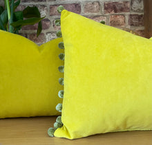 Load image into Gallery viewer, Sunshine Yellow Pom Pom Velvet Cushion