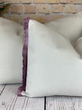 Load image into Gallery viewer, Optic White & Soft Lilac Fringe Velvet Cushion