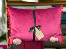 Load image into Gallery viewer, Cerise Pom Pom Velvet Cushion