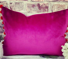 Load image into Gallery viewer, Cerise Pom Pom Velvet Cushion