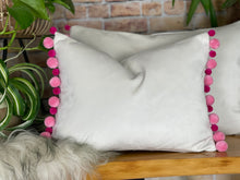 Load image into Gallery viewer, Optic White Velvet & Pink Pom Pom Velvet Cushion