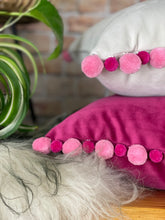Load image into Gallery viewer, Optic White Velvet & Pink Pom Pom Velvet Cushion