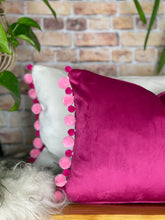 Load image into Gallery viewer, Optic White Velvet & Pink Pom Pom Velvet Cushion
