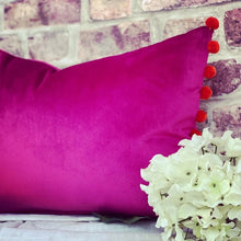 Load image into Gallery viewer, Cerise Pom Pom Velvet Cushion