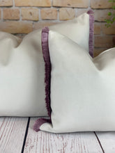 Load image into Gallery viewer, Optic White & Soft Lilac Fringe Velvet Cushion