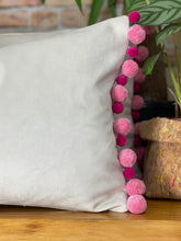 Load image into Gallery viewer, Optic White Velvet & Pink Pom Pom Velvet Cushion
